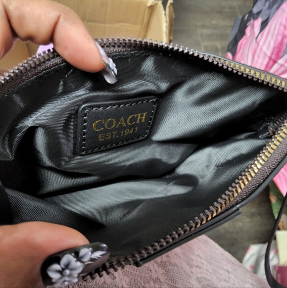 Coach Signature Brown and Black Wristlet - Picture 2 of 3